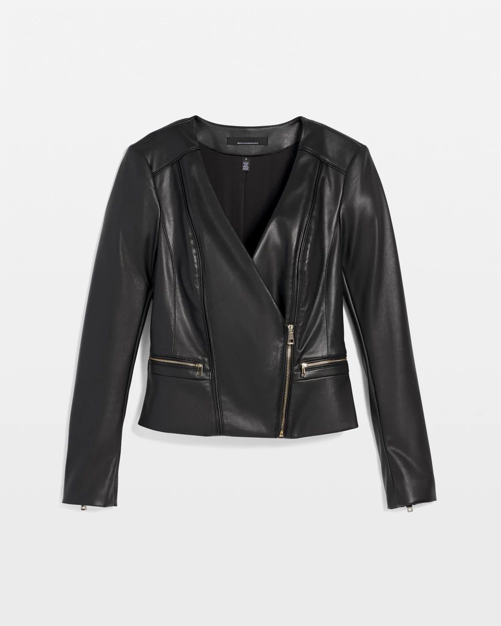 Women s Petite Faux Leather Moto Jacket in Black Size 10 White House Black Market Holiday Jackets
